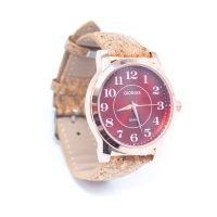 Dámské korkové hodinky eco-friendly - Giorgie, červený ciferník