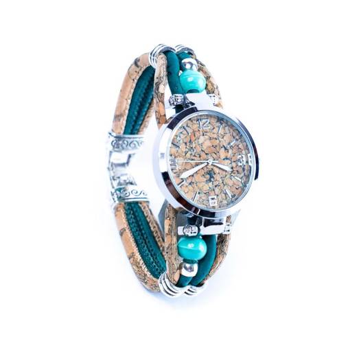 Foto - Dámské korkové hodinky eco-friendly - Cara, tyrkysové
