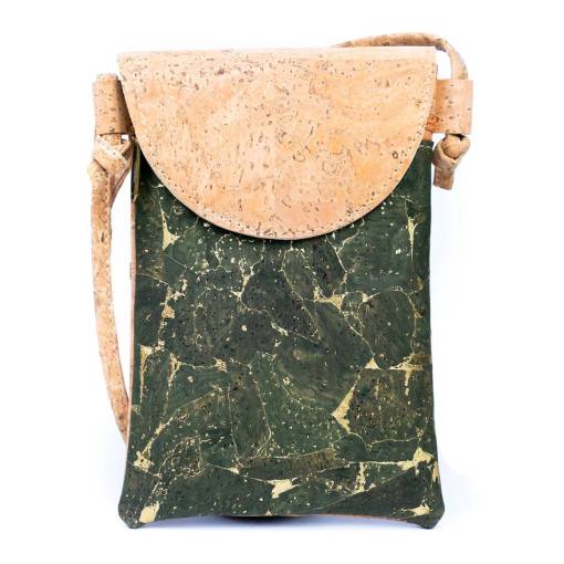 Foto - Malá korková kabelka na mobilní telefon - Olivově zelená se zlatými prvky